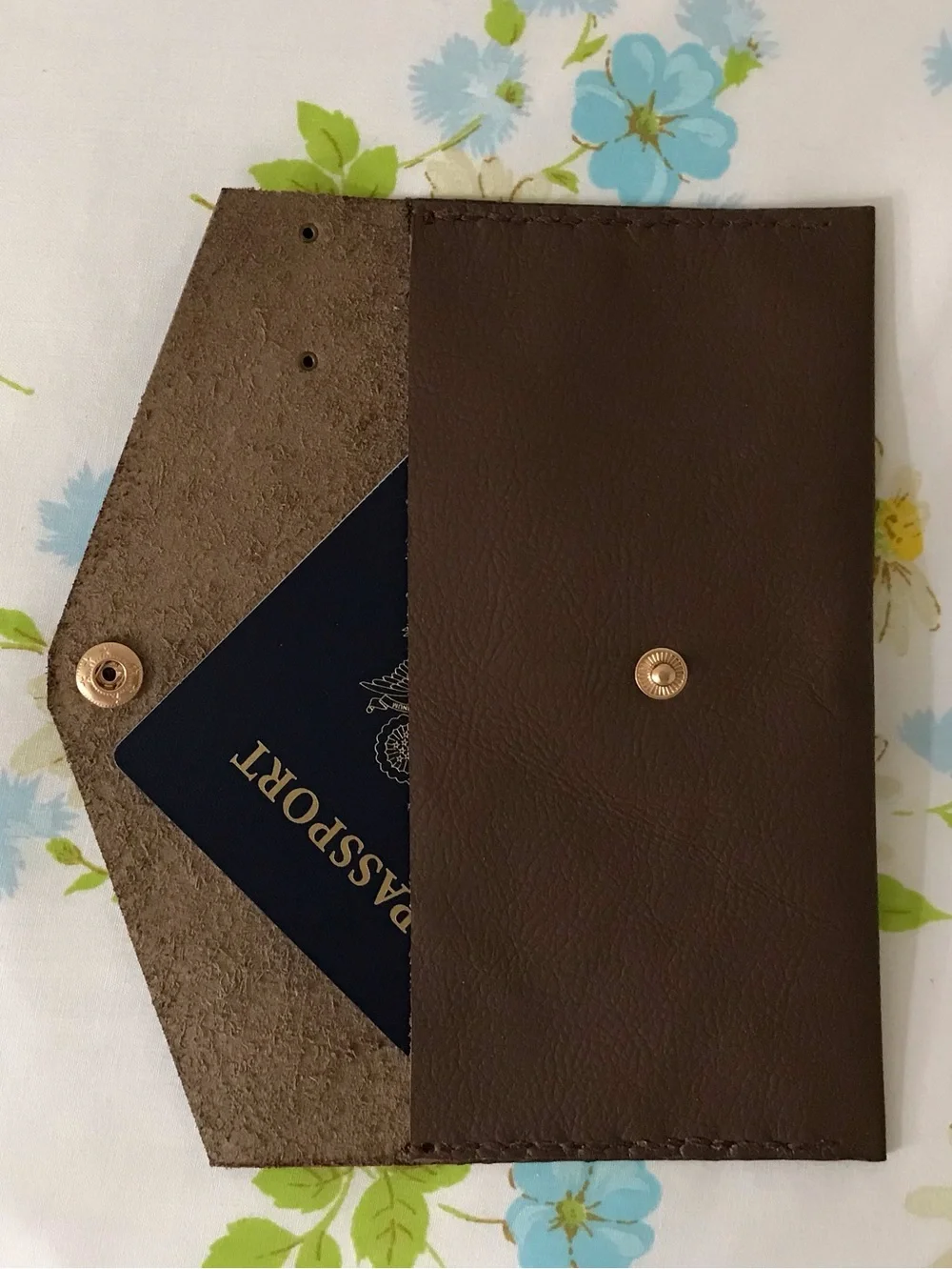 Handmade Genuine Brown Leather Passport Wallet - Slim Travel Organizer